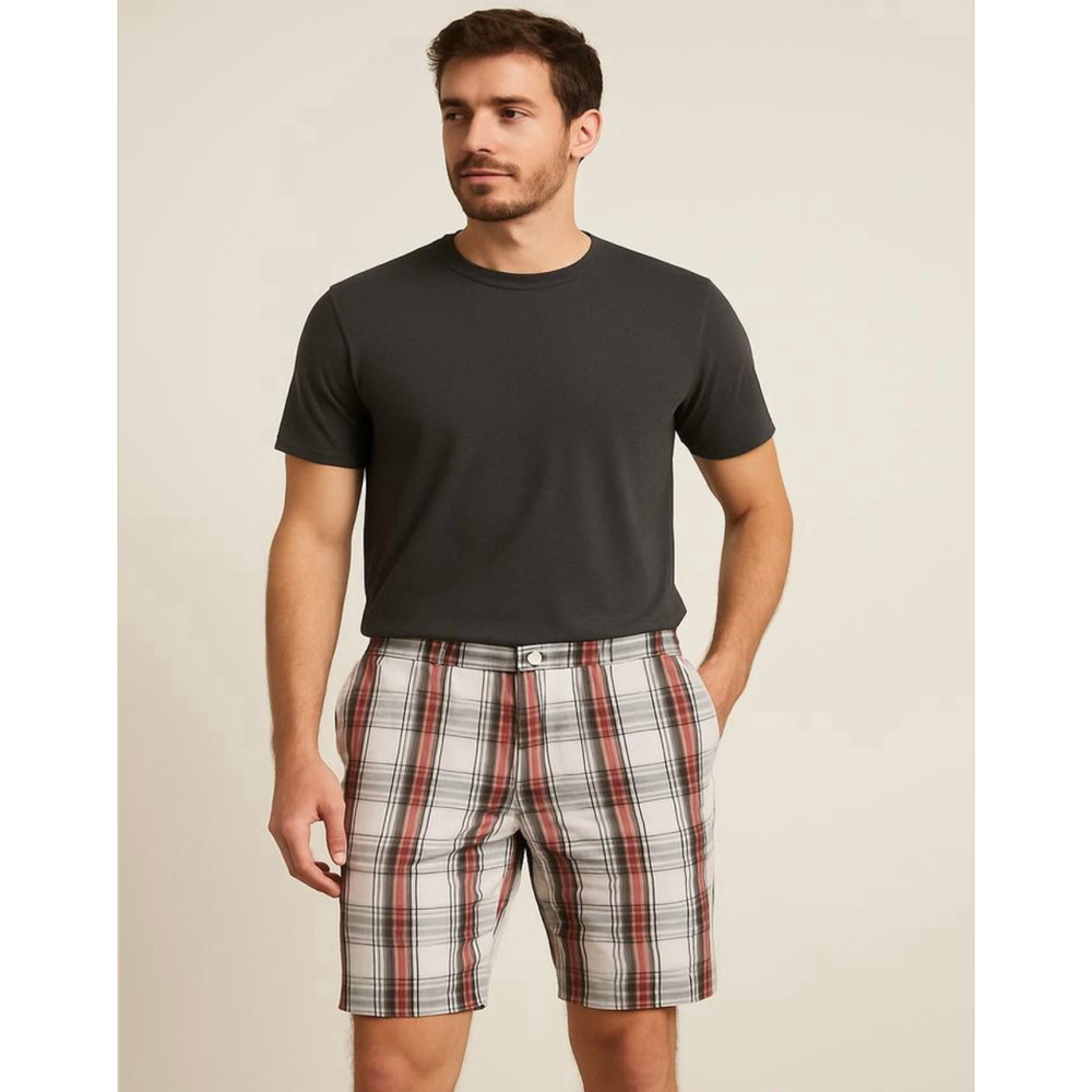 NBN Gear Men's Plaid Shorts‎ Size 40 White Red Plaid Eclectic Grandpa Preppy